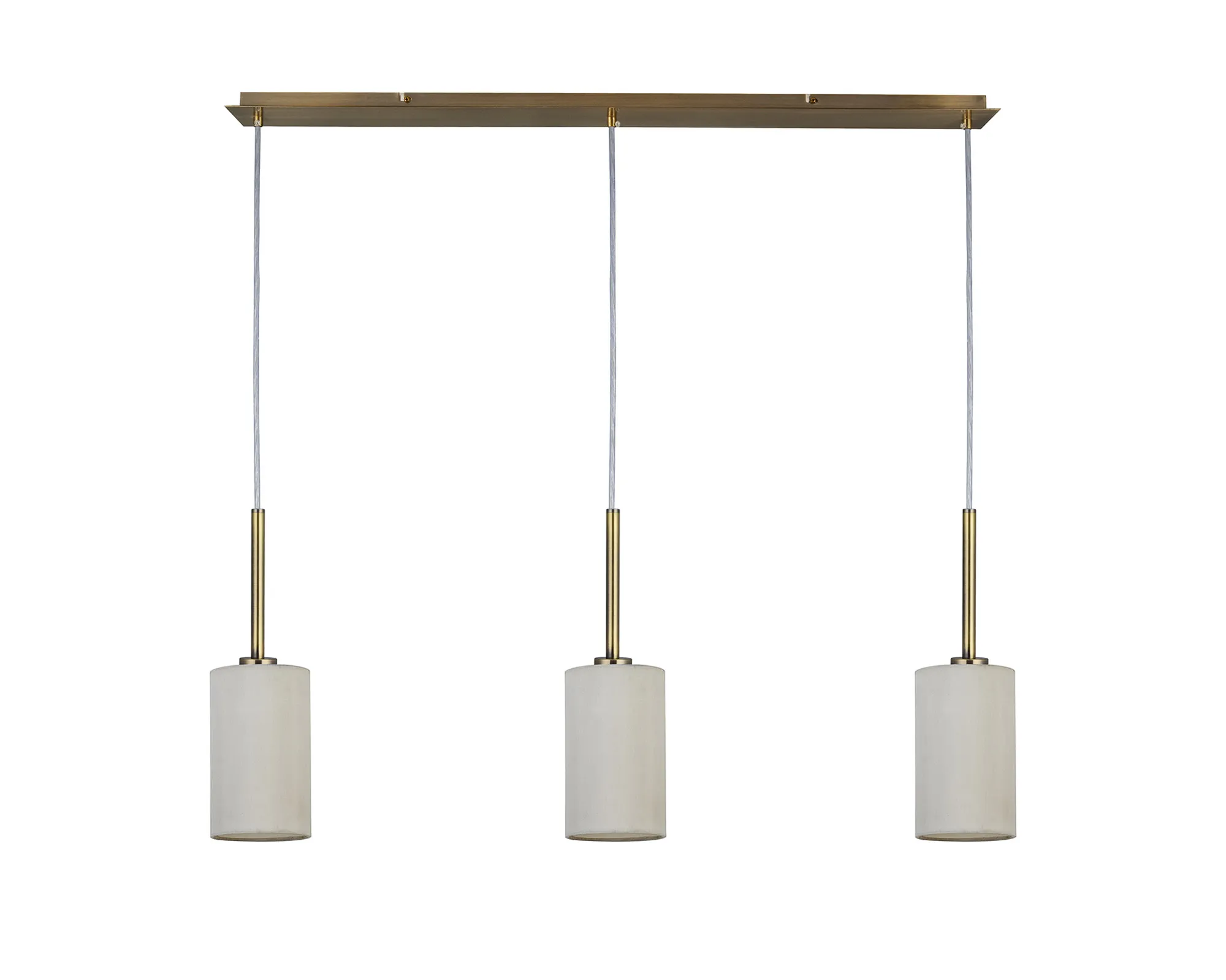 Baymont 12cm Shade 3 Light Pendant Antique Brass, White DK0775  Deco Baymont AB WH